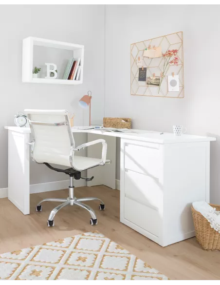 Secretária de canto com gaveteira. Lineal