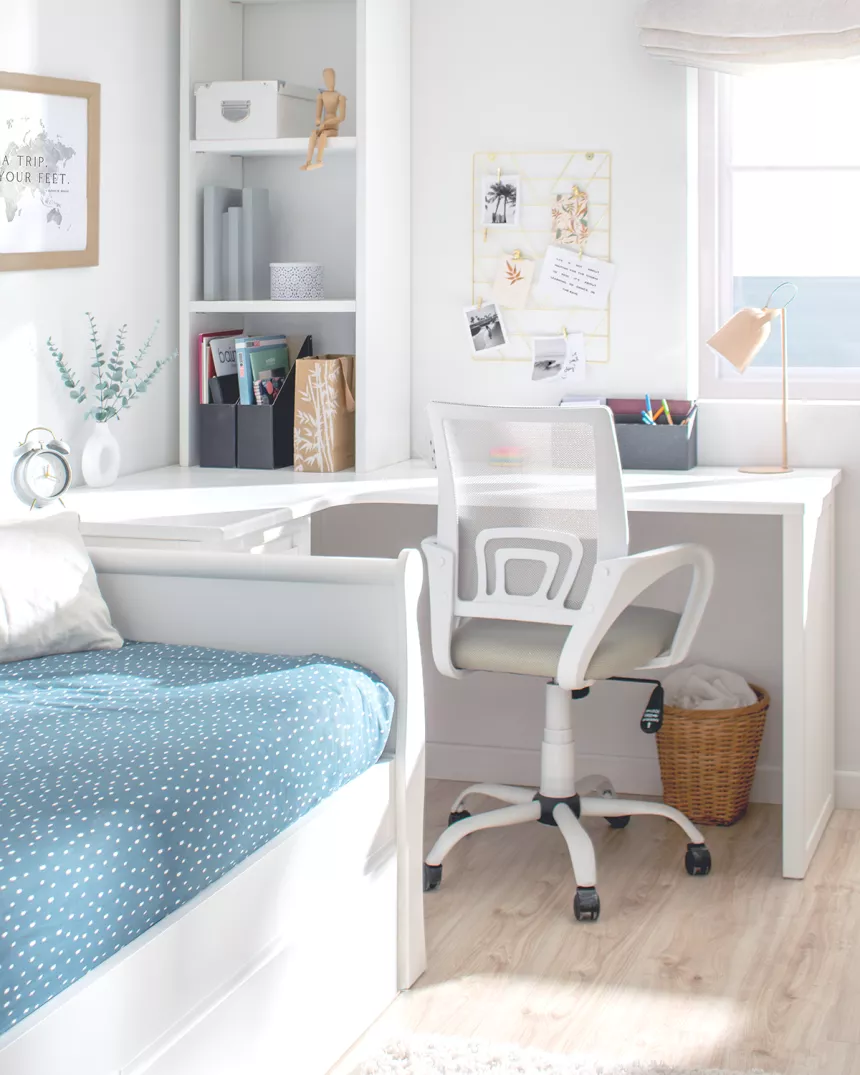 Secretária de canto com gaveteira