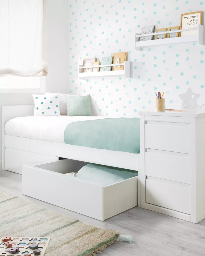 Cama para jovens com gavetas em branco liso - Baixa 2