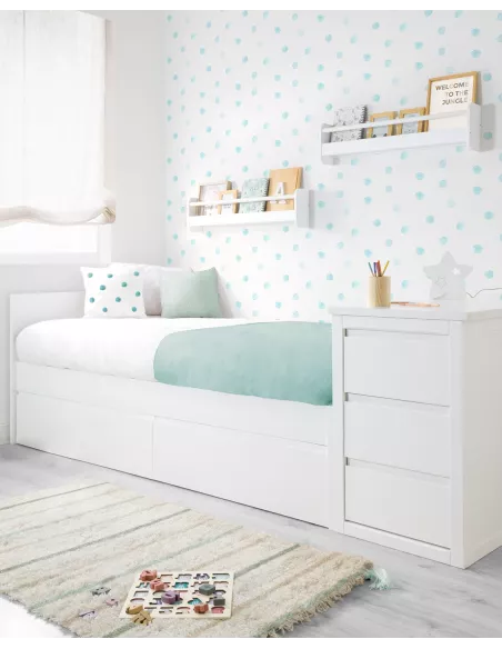 Cama para jovens com gavetas em branco liso - Baixa