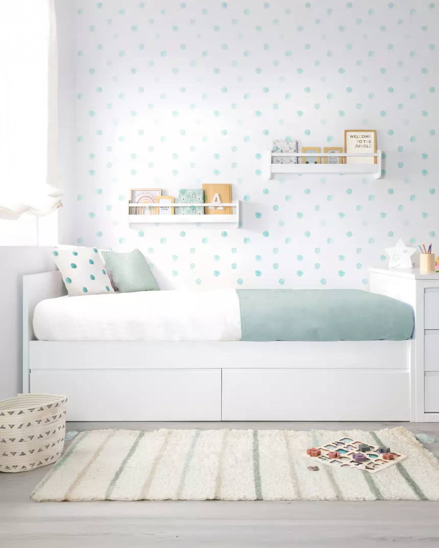 Cama para jovens com gavetas em branco liso - Baixa