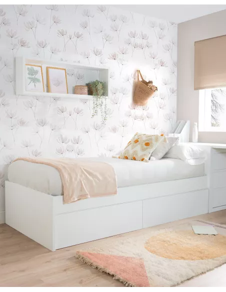 Cama para jovens com gavetas em branco liso - Baixa