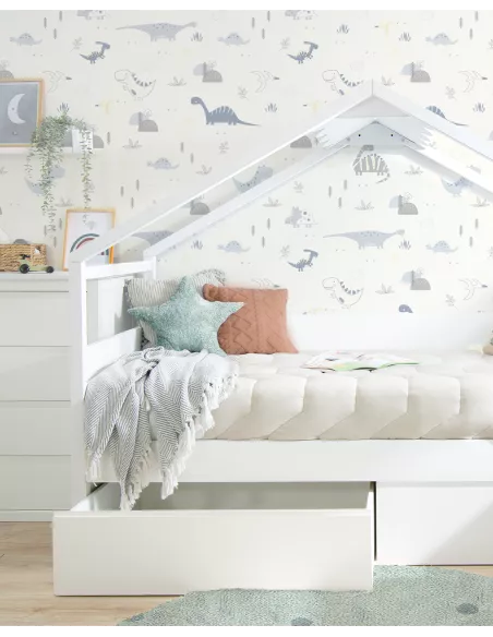 Cama com gavetas Casinha branca com telhado - Entrega gratuita