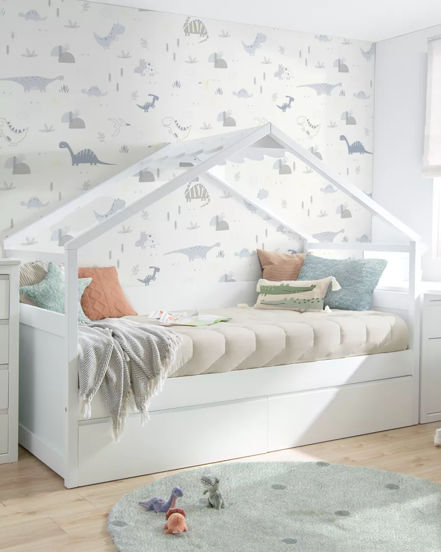 Cama com gavetas Casinha branca com telhado - Entrega gratuita