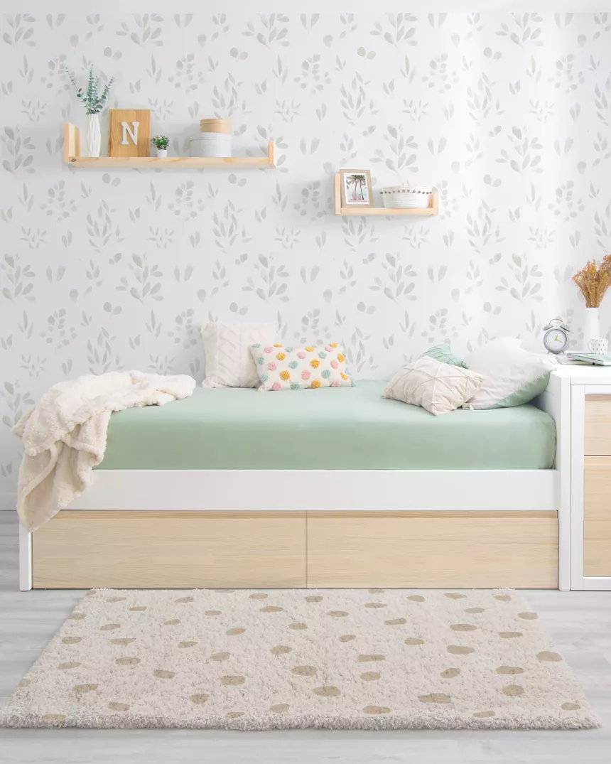 Cama juvenil linear com gavetas em madeira natural - Cabeceira baixa