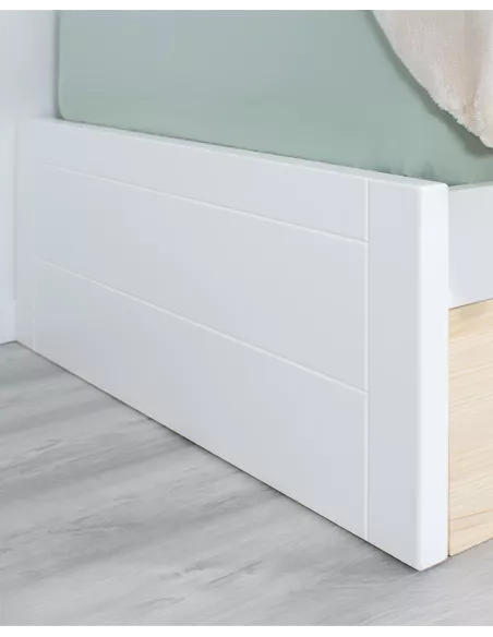 Cama juvenil linear com gavetas em madeira natural - Cabeceira baixa