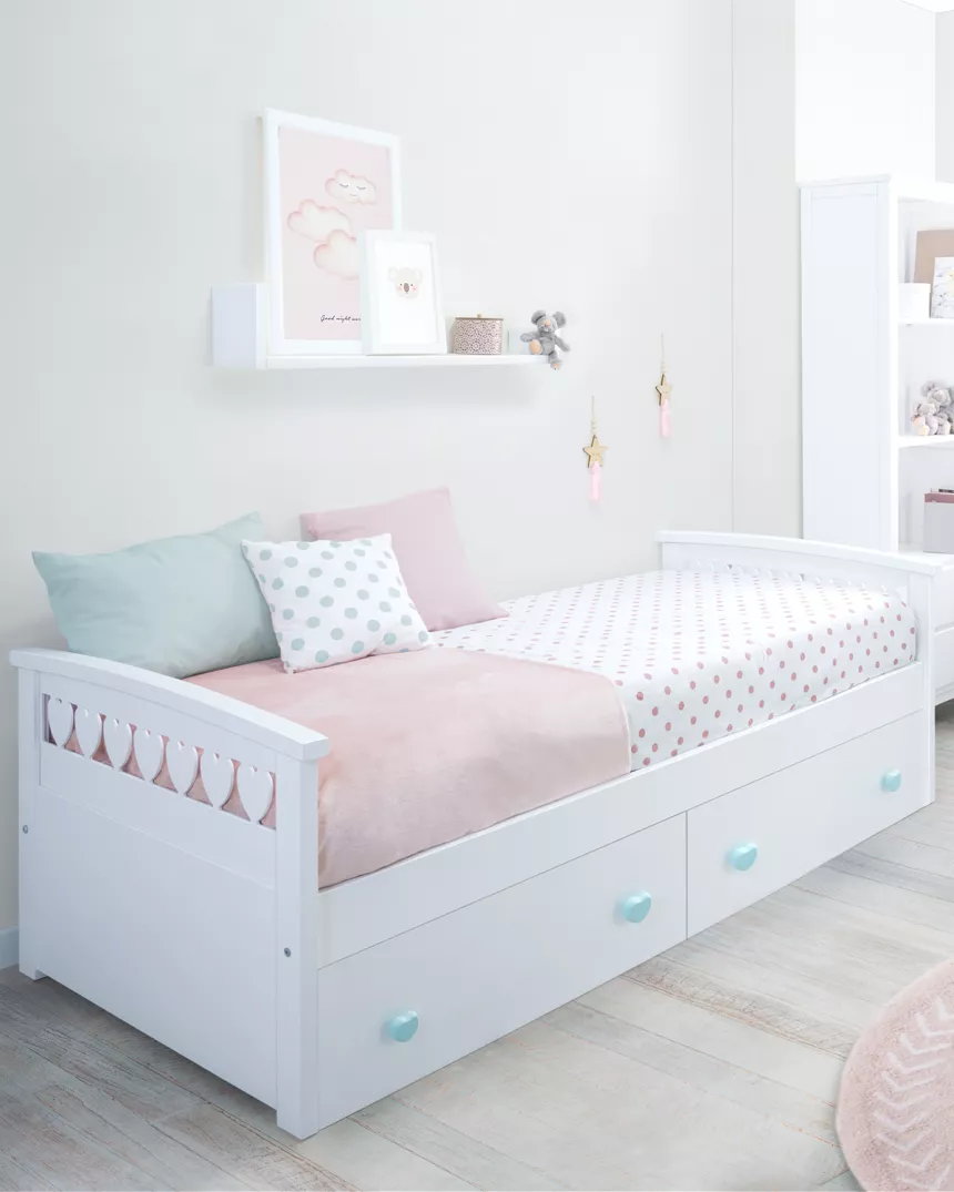 Cama de criança com gavetas corações - Entrega gratuita 2