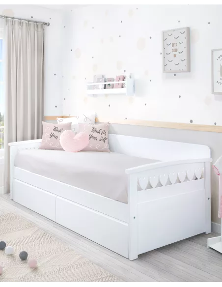Cama de criança com gavetas corações - Entrega gratuita
