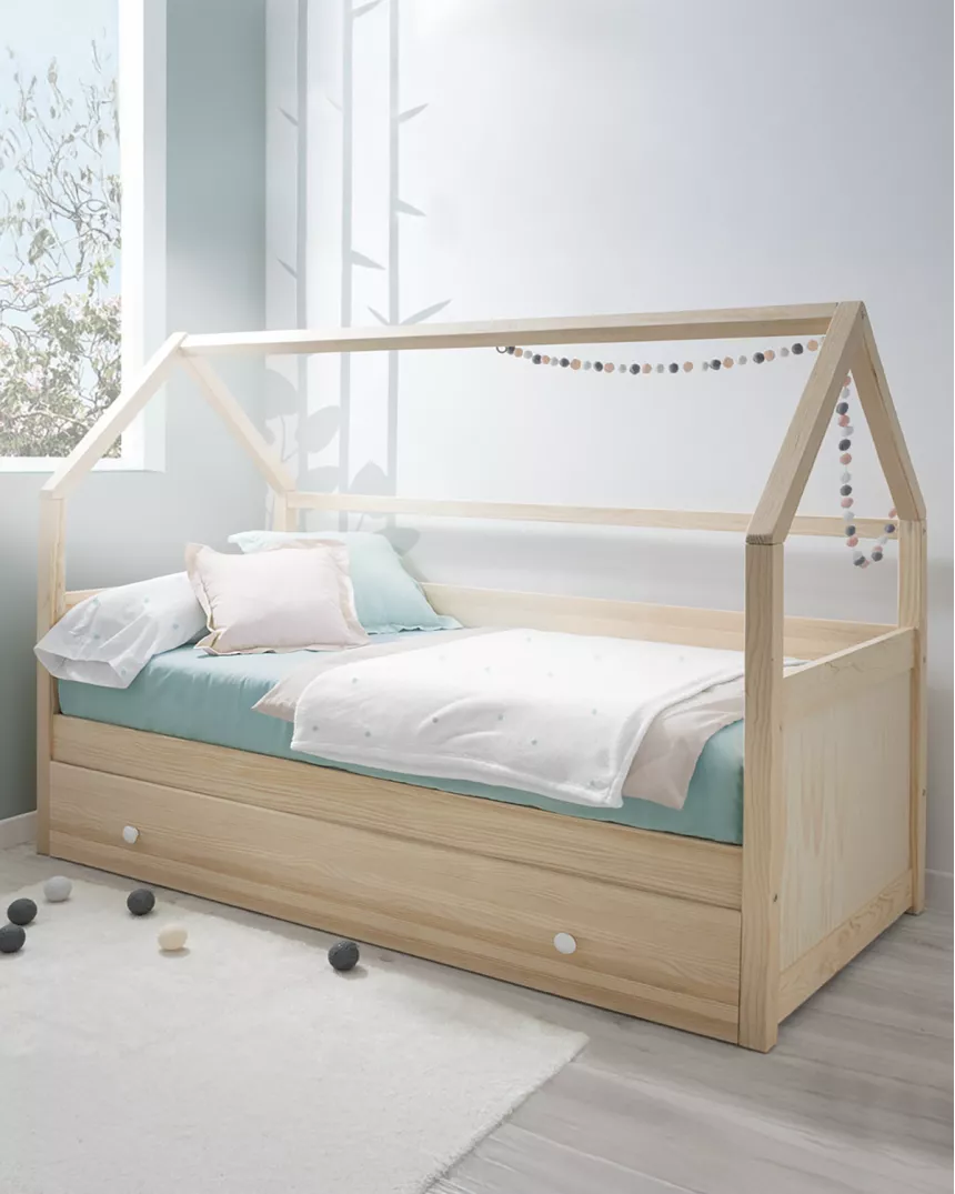 Cama  dupla casinha mdeira natural - Entrega gratuita