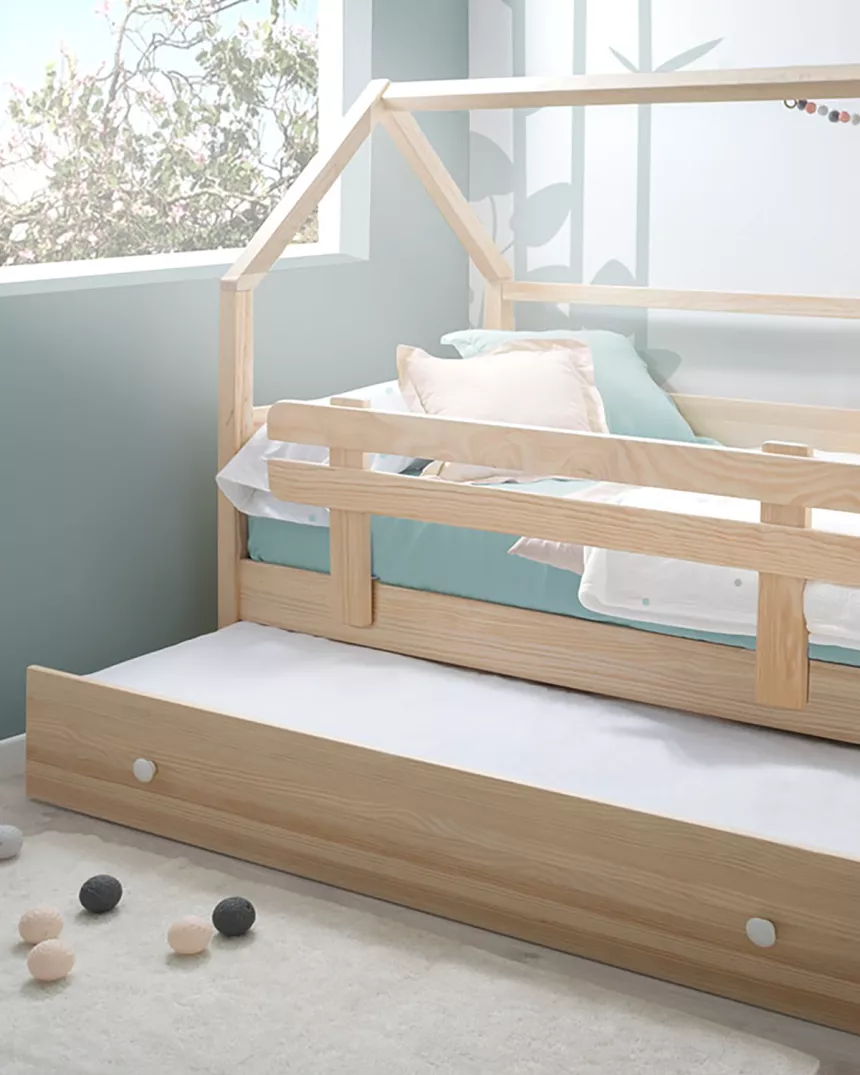 Cama  dupla casinha mdeira natural - Entrega gratuita