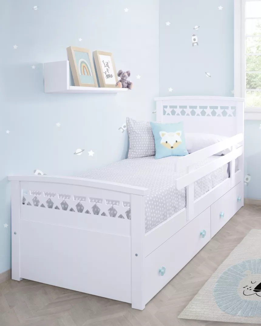 Cama de crianças com gavetas estrelas - Entrega gratuita