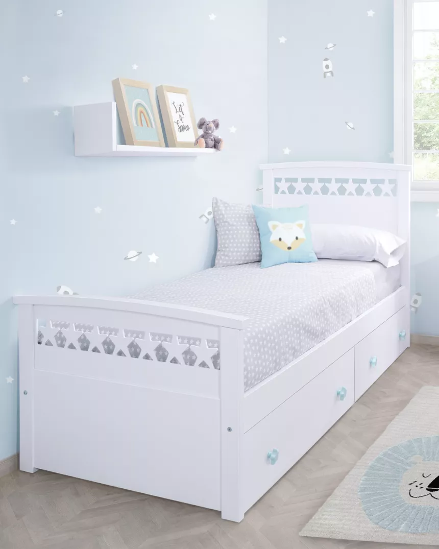 Cama de crianças com gavetas estrelas - Entrega gratuita
