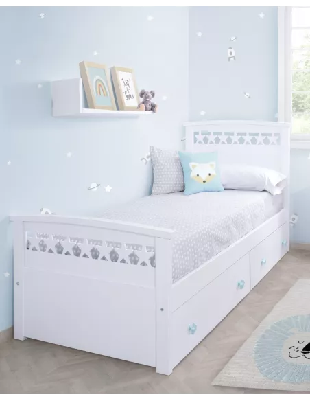 Cama de crianças com gavetas estrelas - Entrega gratuita