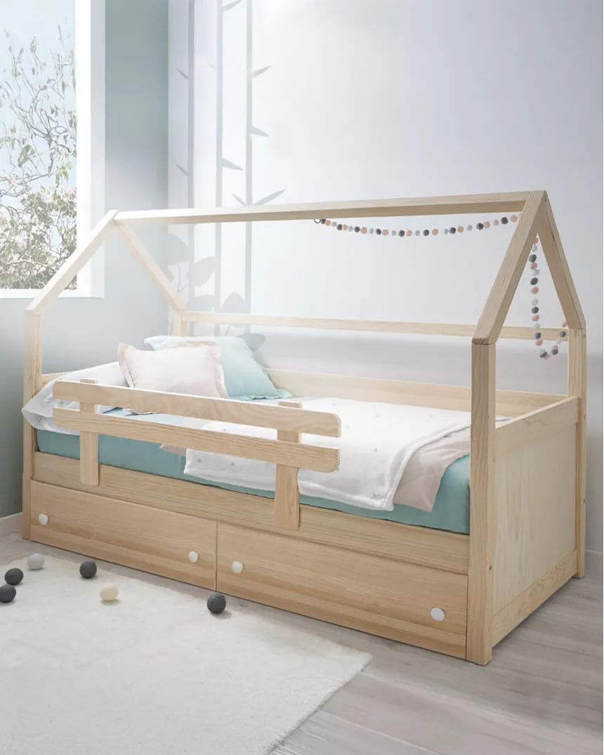 Cama casinha com gavetas madeira natural - Entrega gratuita. 2