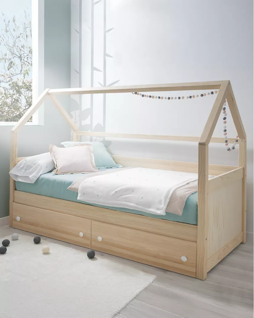 Cama casinha com gavetas madeira natural - Entrega gratuita.