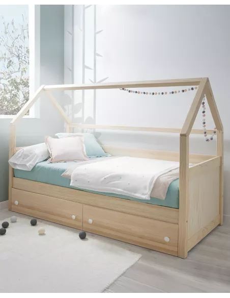 Cama casinha com gavetas madeira natural - Entrega gratuita.