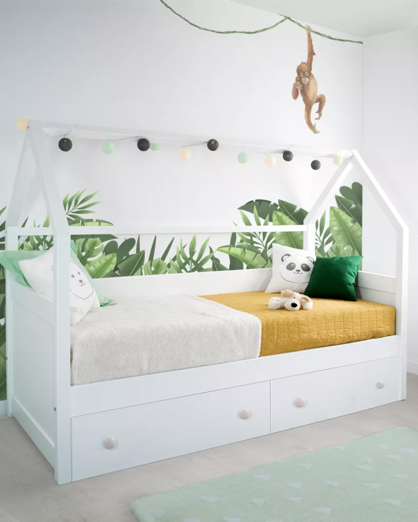 cama casinha branca com gavetas