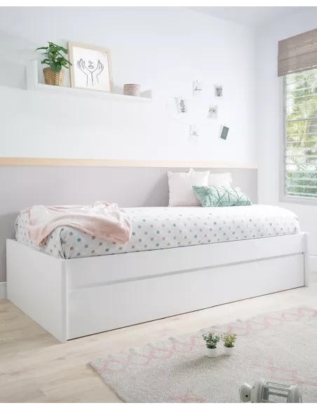Cama Jovem Branco Baixo com 1 Gaveta