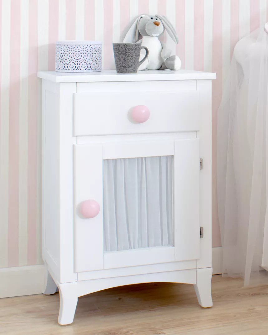 Mesa de cabeceira com porta e cortina para crianças - Entrega gratuita