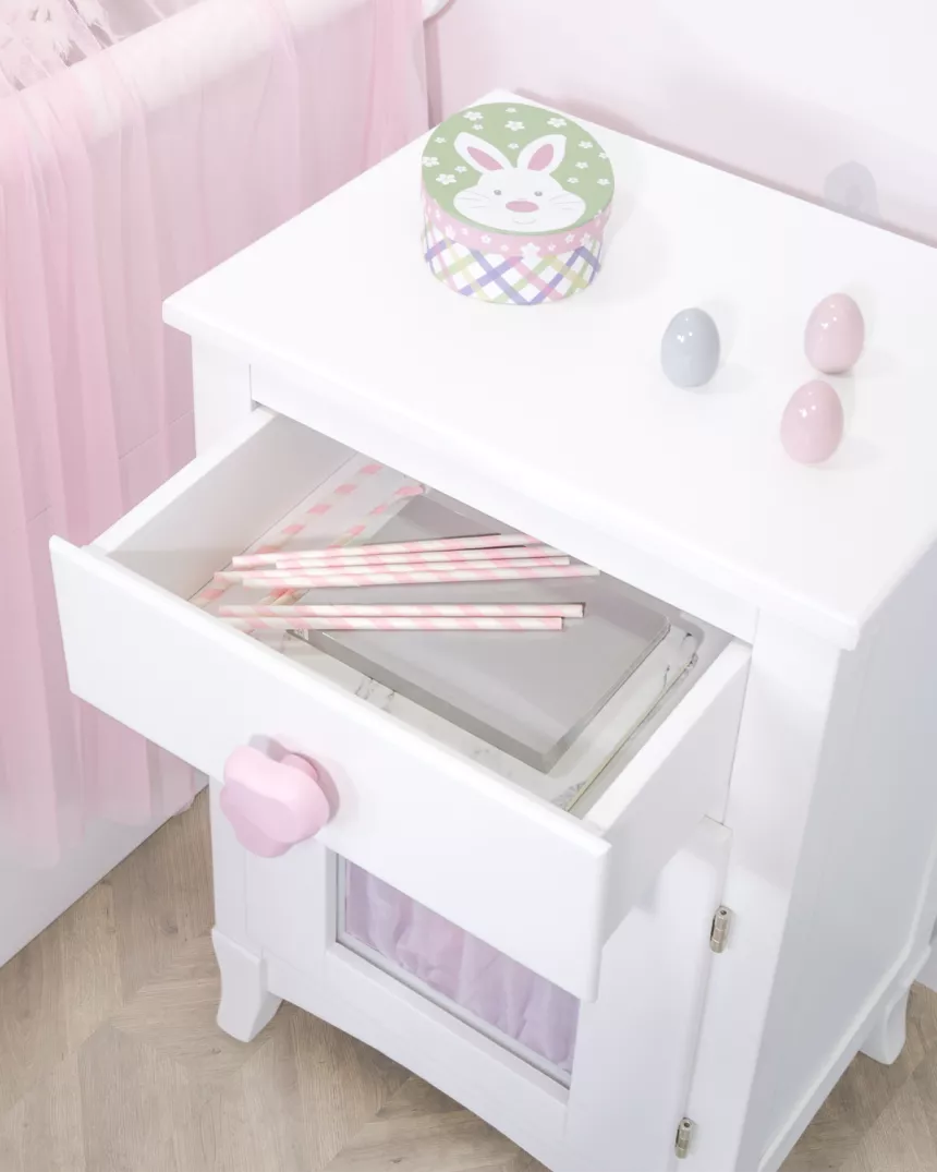 Mesa de cabeceira com porta e cortina para crianças - Entrega gratuita