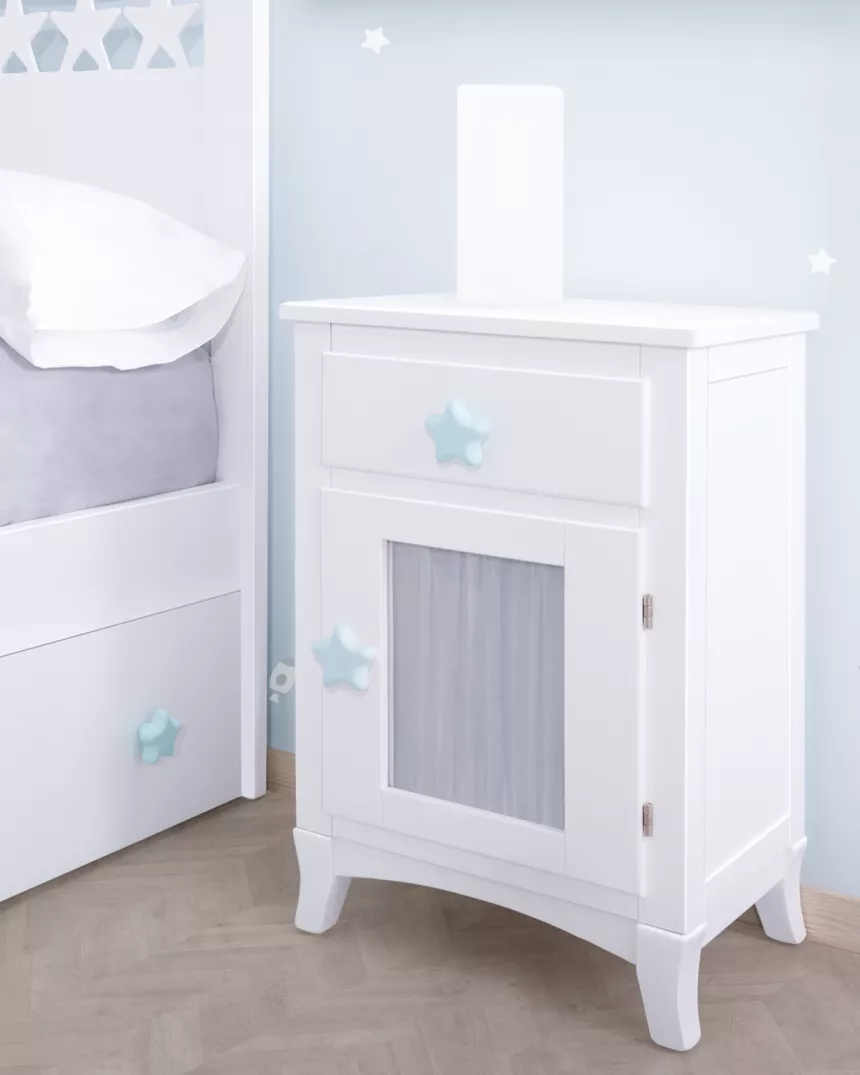 Mesa de cabeceira com porta e cortina para crianças - Entrega gratuita