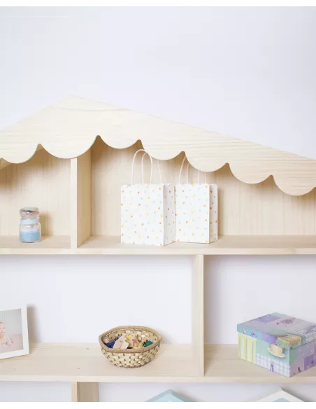 estante infantil casinha de madeira natural