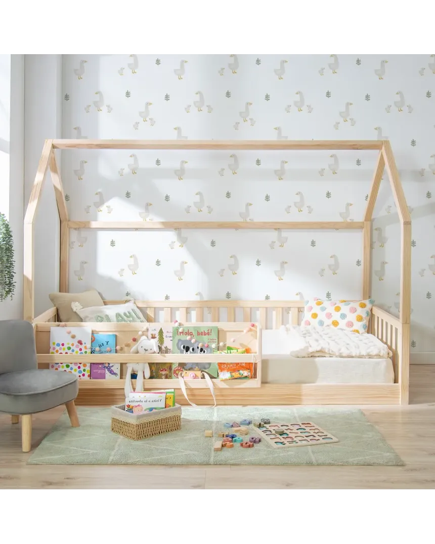 Cama Montessori casinha com estante - madeira