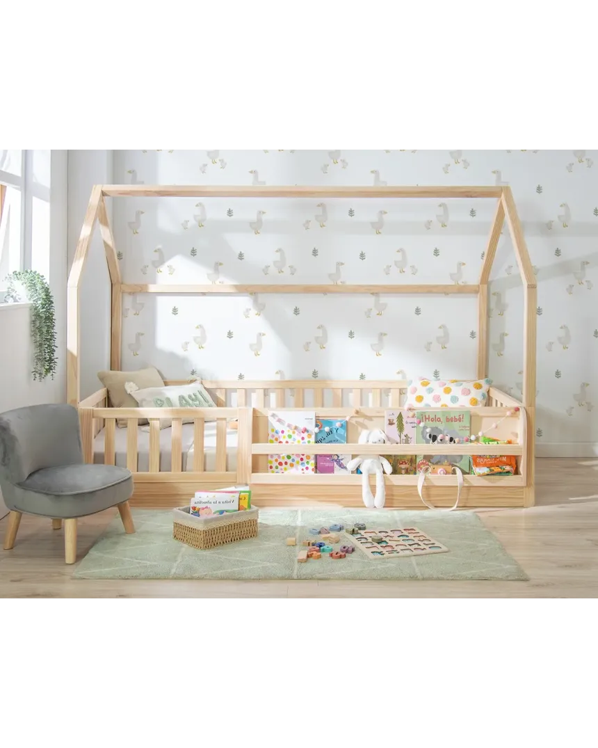 Cama Montessori casinha com estante - madeira 2