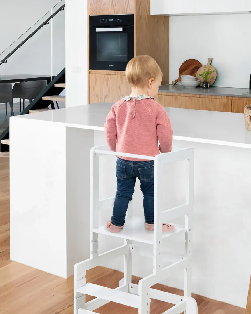 Torre de apredizagem Montessori ajustável - Branca