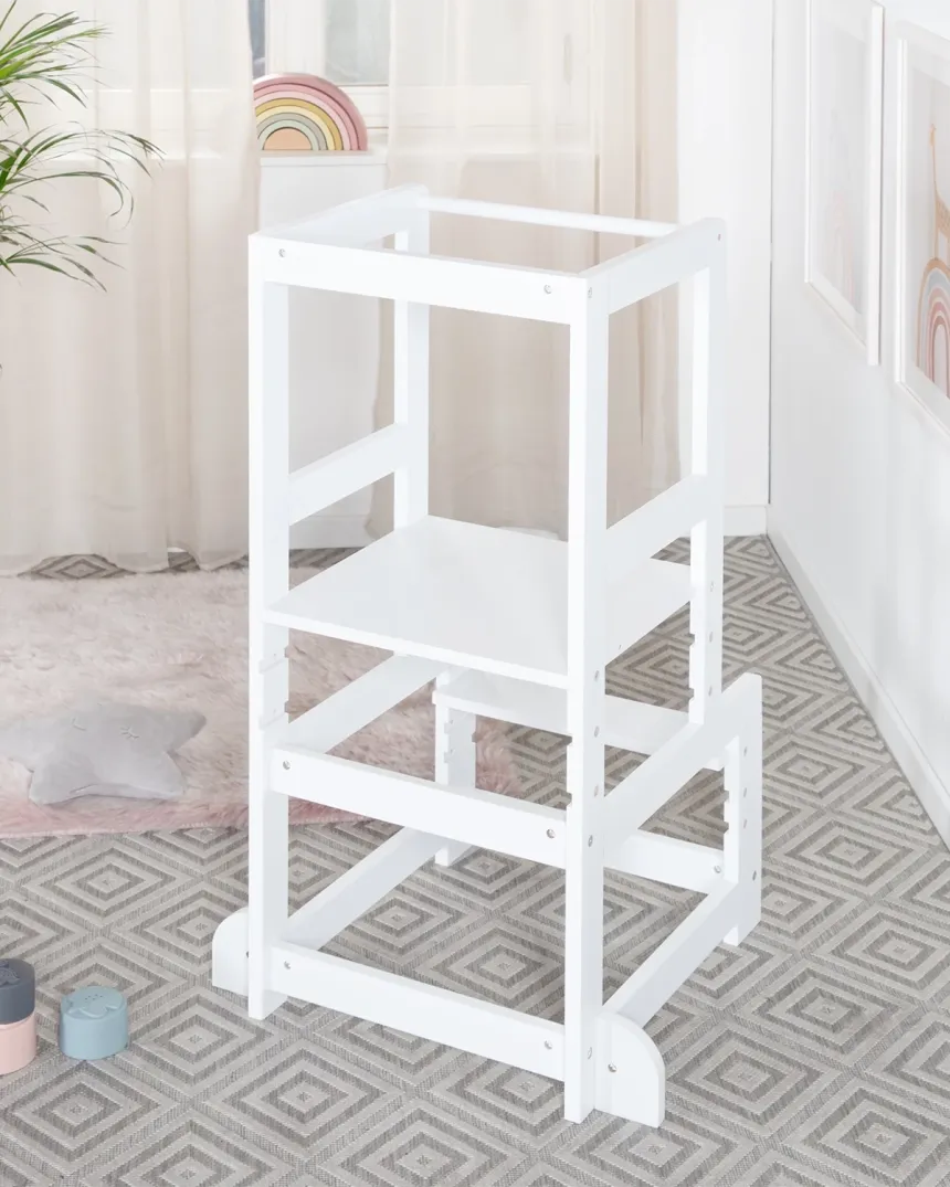 Torre de apredizagem Montessori ajustável - Branca