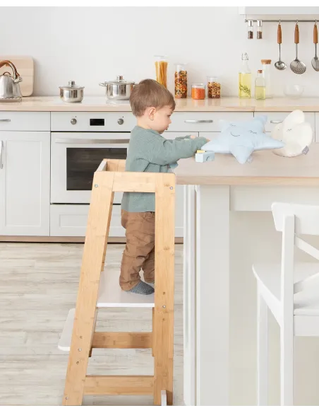 Torre de apredizagem Montessori ajustável - Madeira e branco