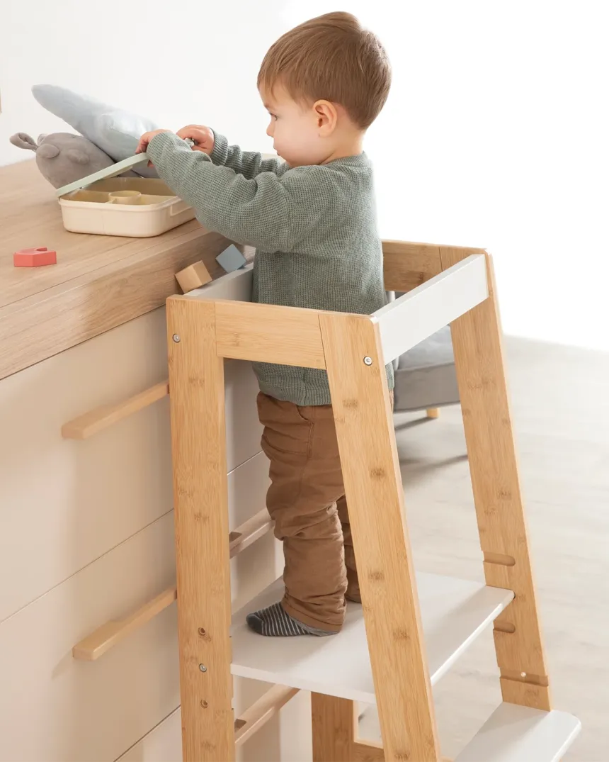 Torre de apredizagem Montessori ajustável - Madeira e branco 2