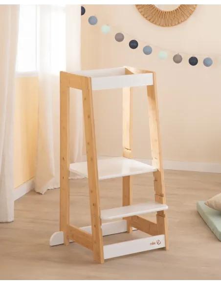 Torre de apredizagem Montessori ajustável - Madeira e branco