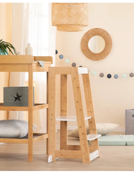 Torre de apredizagem Montessori ajustável - Madeira e branco