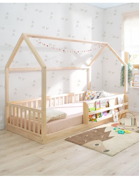 Cama Montessori casinha com estante - madeira