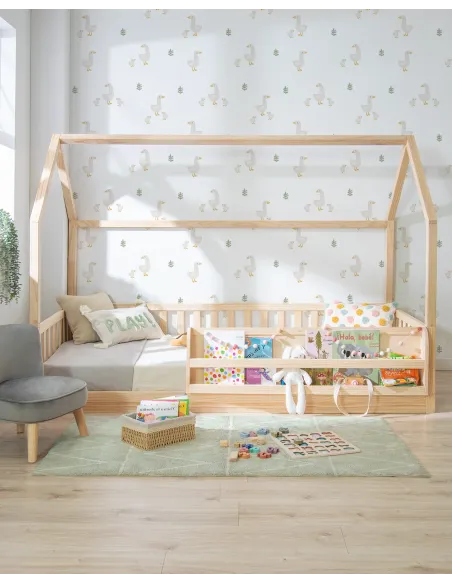 Cama Montessori casinha com estante - madeira