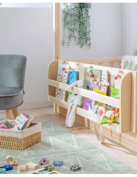Cama Montessori casinha com estante - madeira