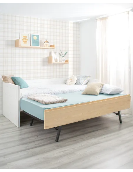 Cama dupla lineal madeira e branco