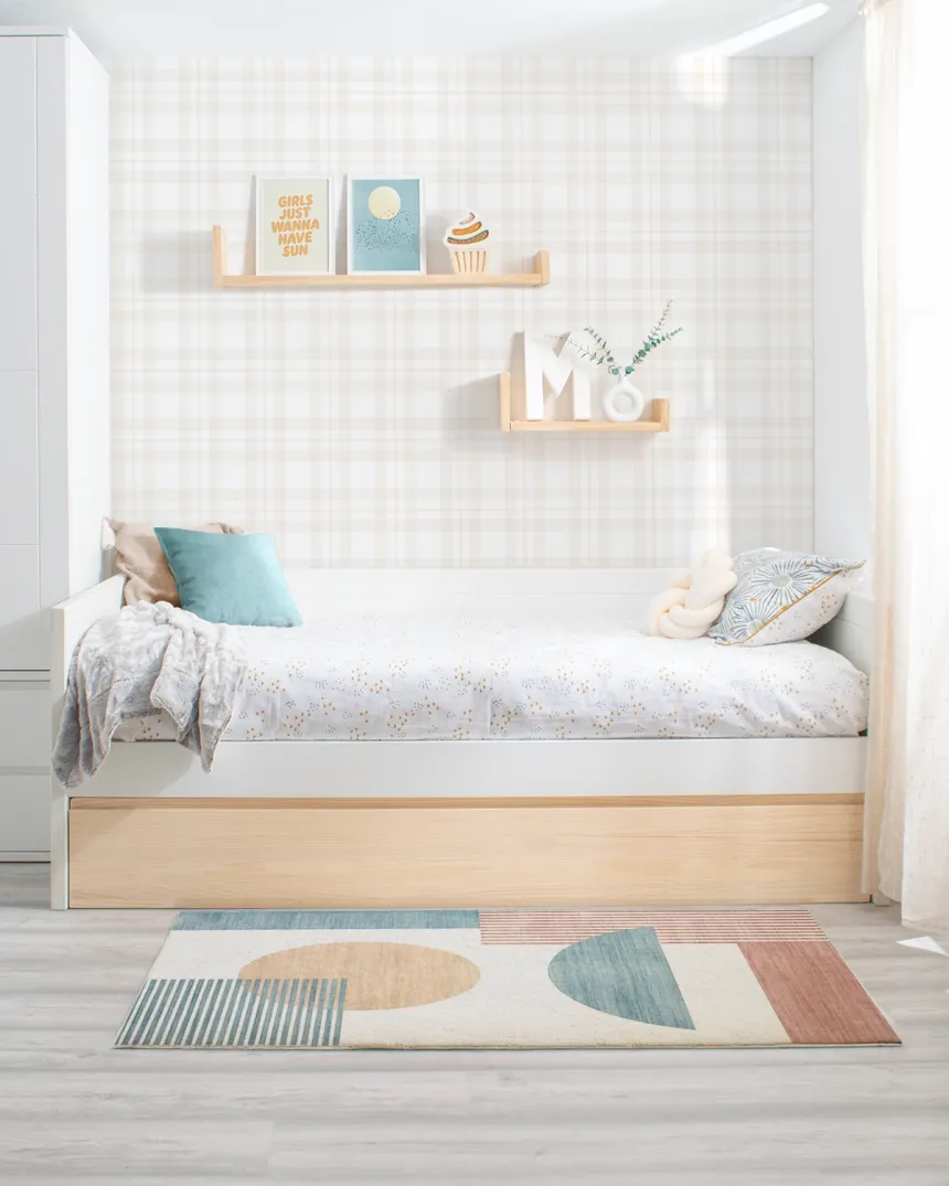 Cama dupla lineal madeira e branco