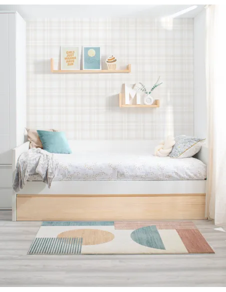 Cama dupla lineal madeira e branco