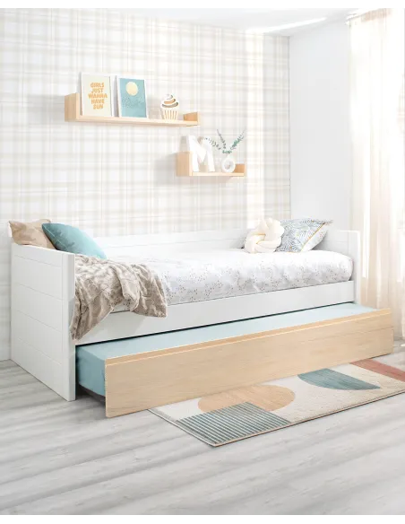 Cama dupla lineal madeira e branco