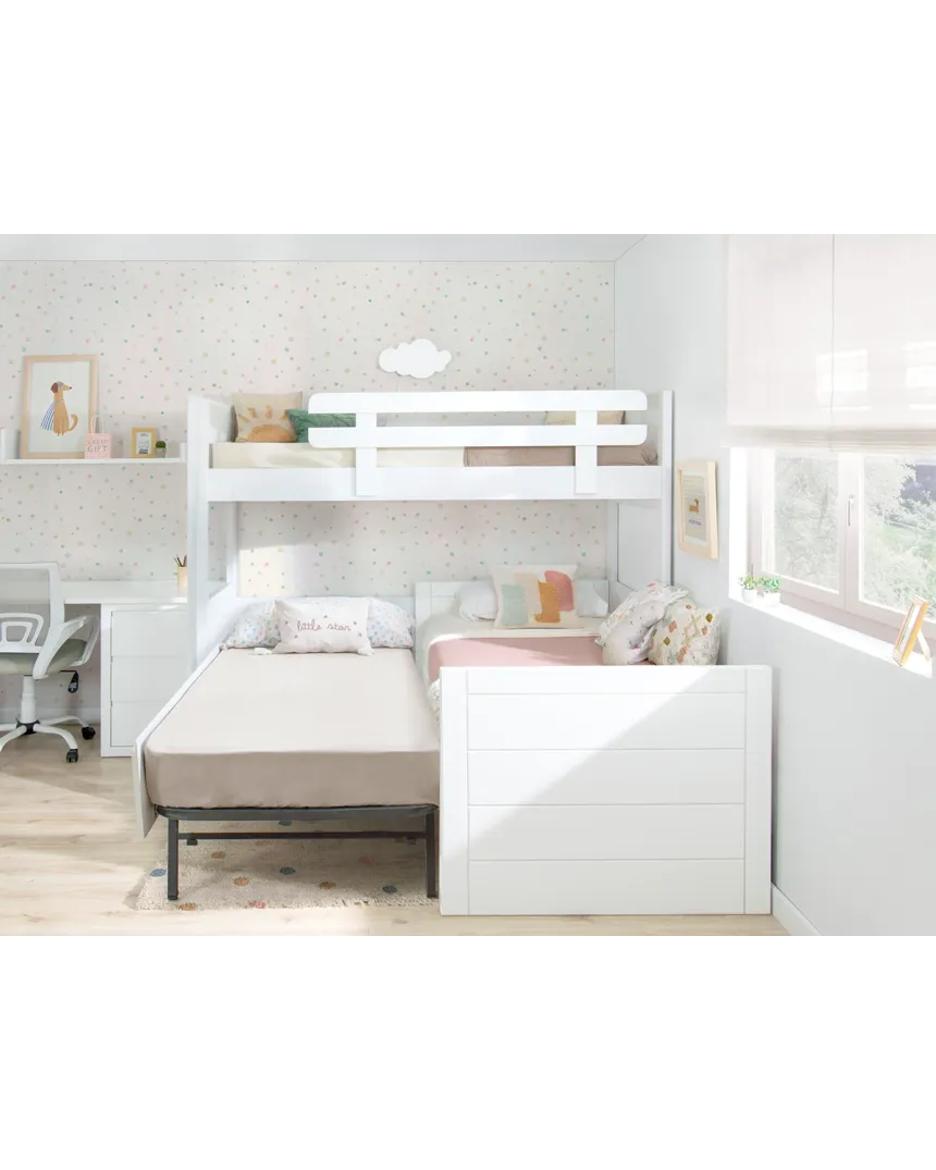 Beliche em L com três camas | Solução para quarto partilhado