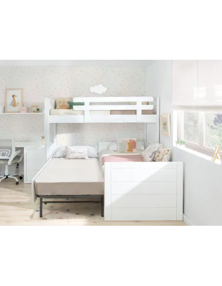 Beliche em L com três camas | Solução para quarto partilhado