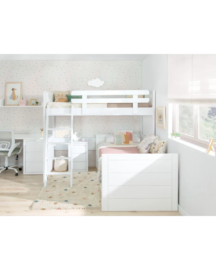 Beliche em L com três camas | Solução para quarto partilhado