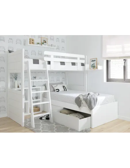 Beliche juvenil em L com gavetas | Envio gratuito!