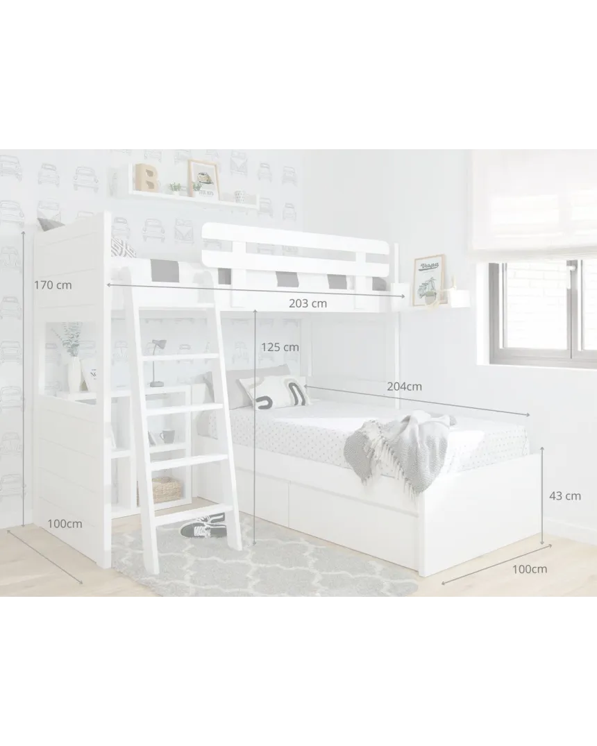 Beliche juvenil em L com gavetas | Envio gratuito!