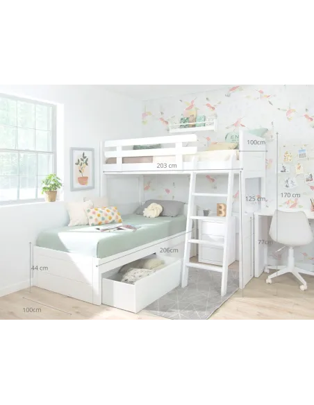 Beliche juvenil em L Lineal com gavetas – Envio gratuito!