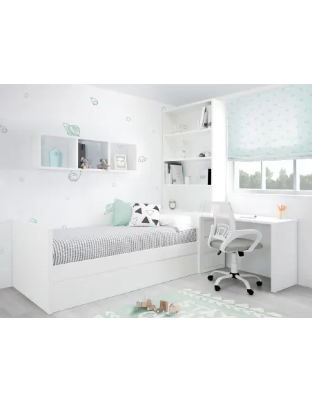 Quarto juvenil con estante e secretária | Móveis Bainba