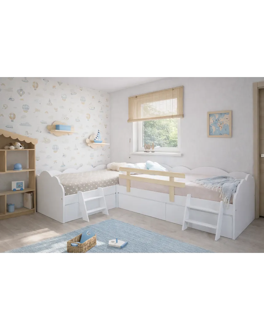 Cama infantil nuvem com gavetas em L | Arrumação e design 2