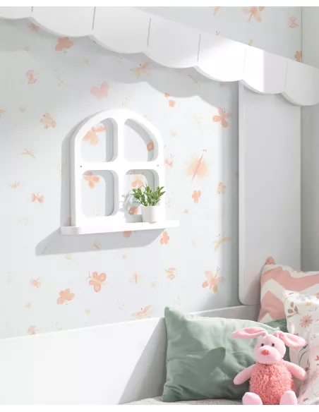 Quarto Montessori com cama casinha com telhado e luz